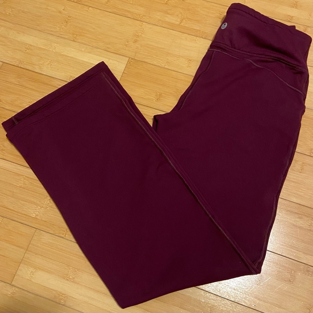 Plum Fleece Lined Flare Leggings High Waisted Yoga Pants Contour Seam - Picture 9 of 9
